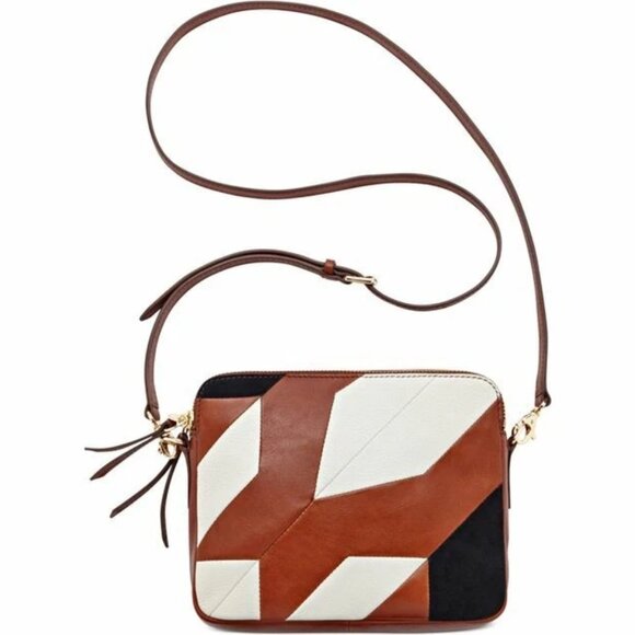 NWT Fossil Sydney Womens Brown/multi Leather Patchwork Crossbody Handbag - Picture 1 of 3
